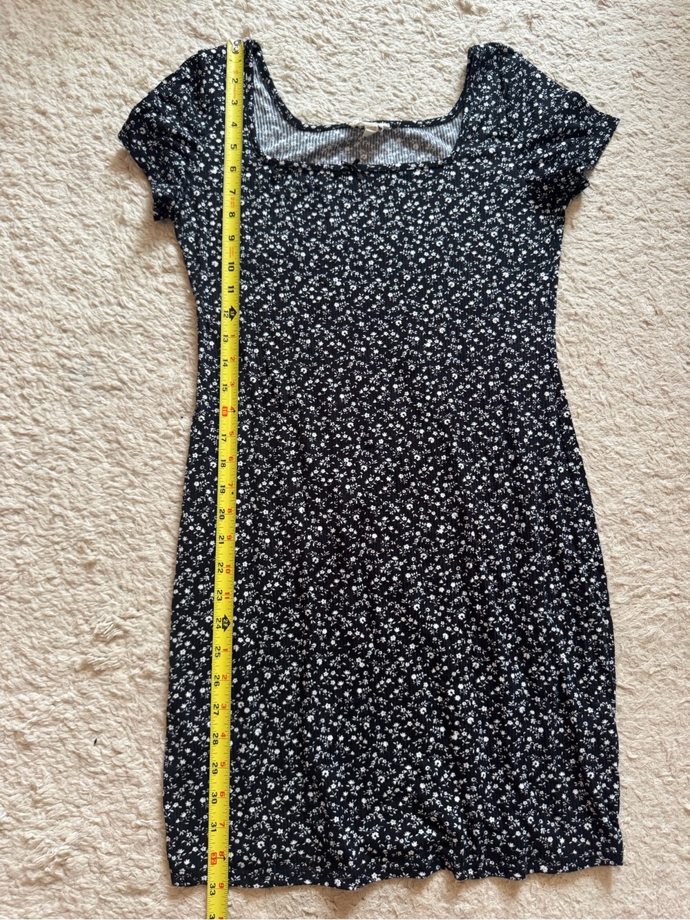 See You Monday Y2K Black Mini Dress with White Floral Print - Picture 6 of 7